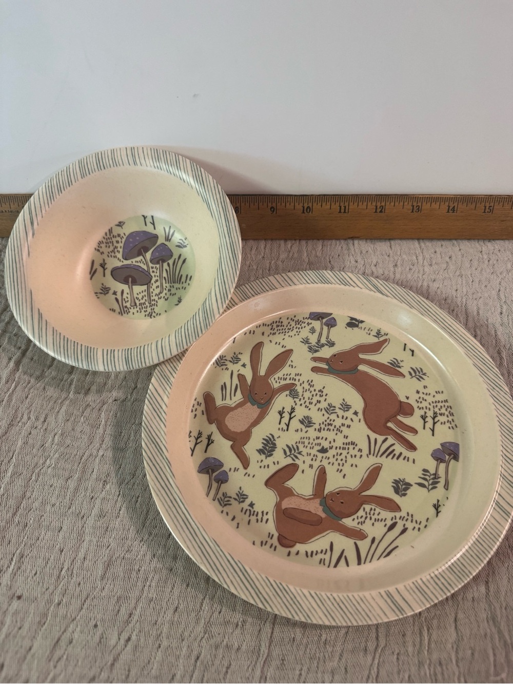 Patina Vie Bamboo Children's Bunny Dinner Plate and Cereal Bowl Set